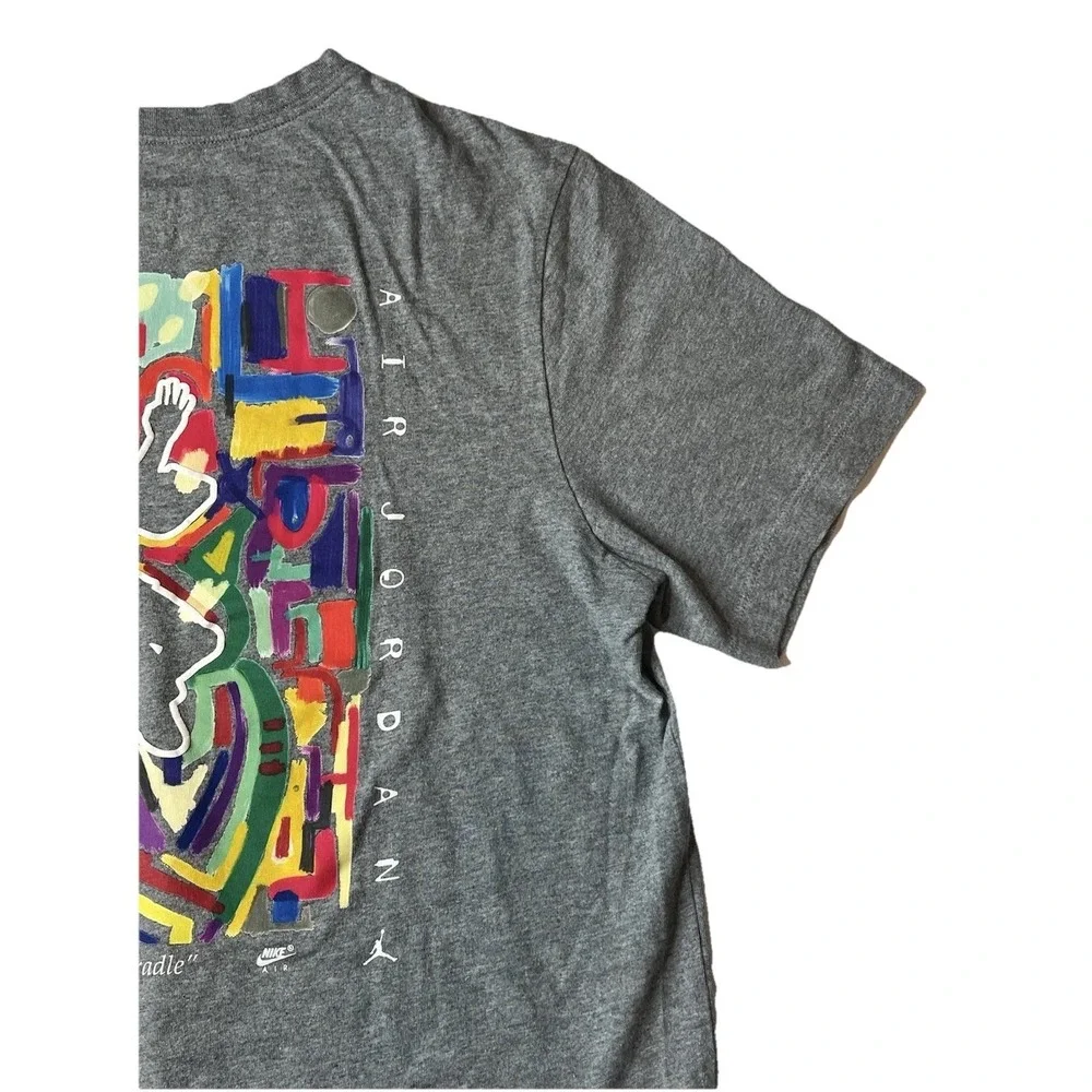 Air Jordan The Cradle Pop Art Colorful Graphic T-Shirt Gray Men's Small